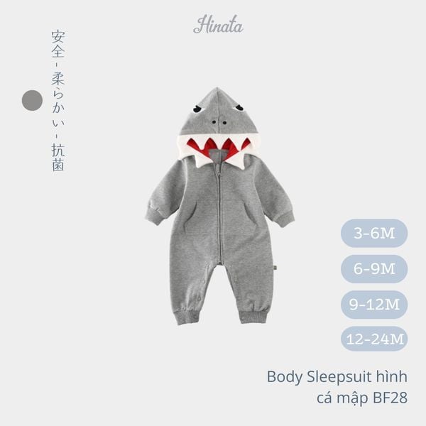  Body Sleepsuit unisex hình cá mập hoạt hình Hinata BF28 