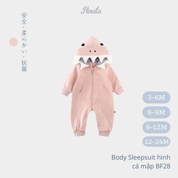  Body Sleepsuit unisex hình cá mập hoạt hình Hinata BF28 