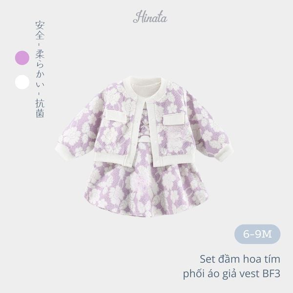  Set đầm hoa tím giả vest Hinata cho bé gái BF30 