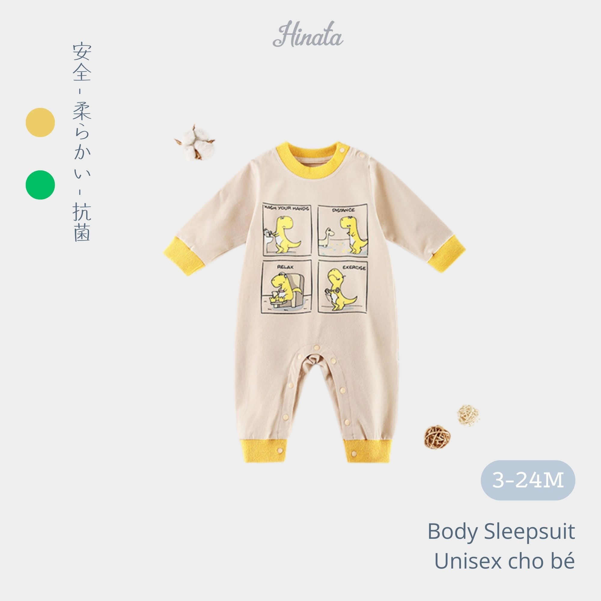  Body Sleepsuit unisex chú khủng long nhỏ Hinata BF32 