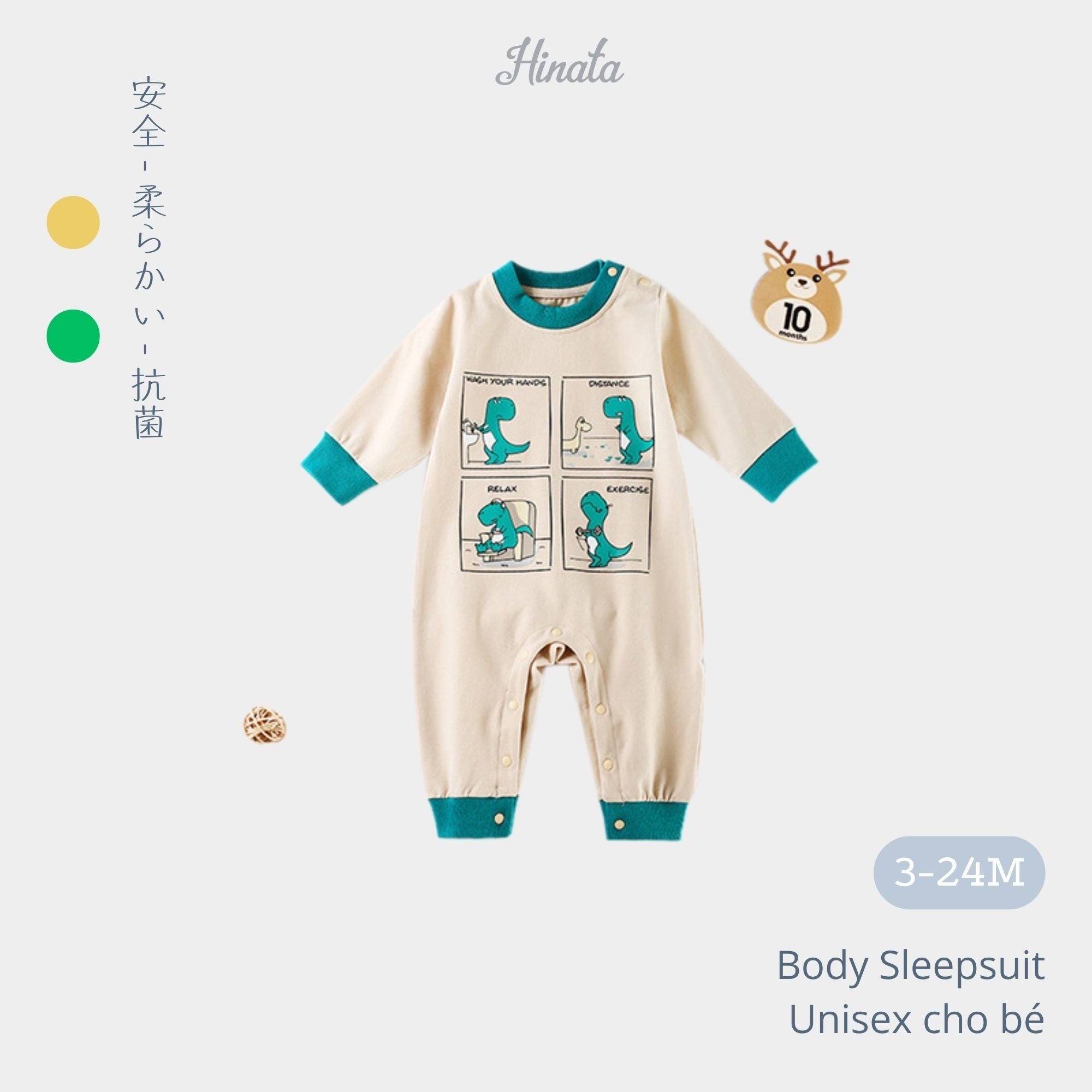  Body Sleepsuit unisex chú khủng long nhỏ Hinata BF32 
