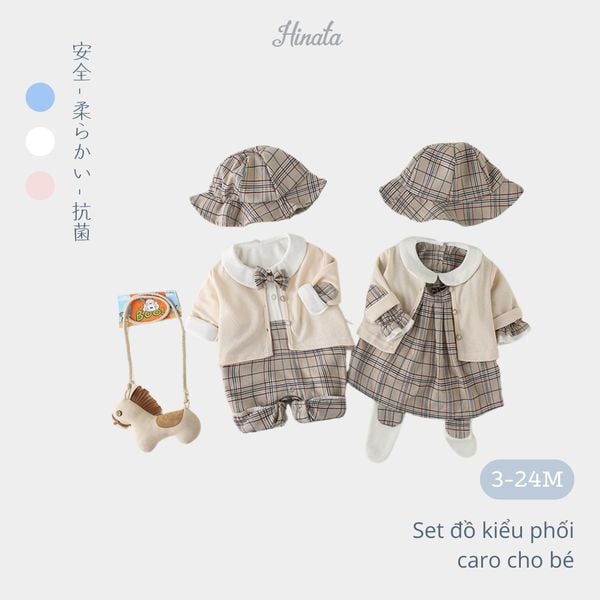  Set phối caro cho bé trai, bé gái Hinata BF34 