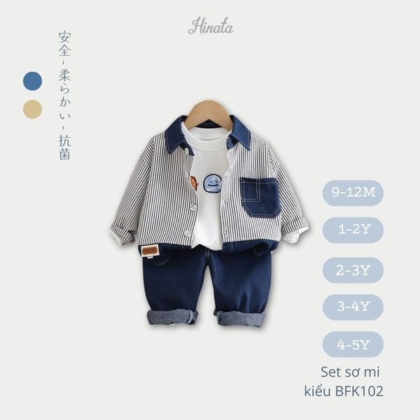  Set Sơ Mi Bé Trai 9 Tháng - 5 Tuổi Hinata BFK102 
