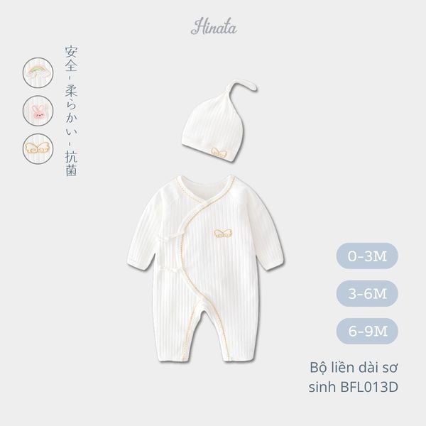  (02Set) Bộ liền dài tay cho bé sơ sinh từ 0-9 tháng BFL013D ( có kèm mũ ) 