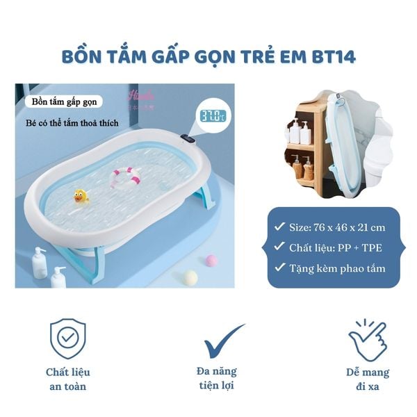  Bồn tắm gấp gọn có nhiệt kế cho trẻ em BT14 - Tặng kèm phao tắm ngôi sao 