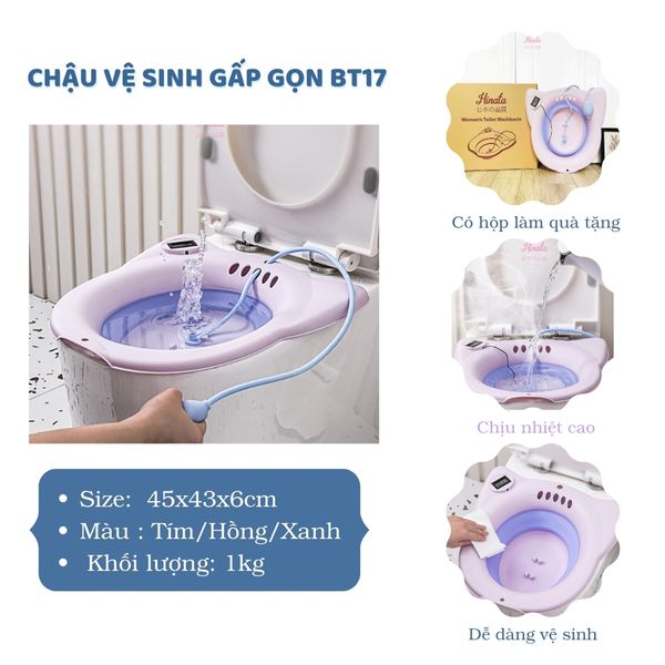  Chậu rửa gấp gọn kèm nhiệt kế vệ sinh vùng kín cho phụ nữ mang thai BT17 