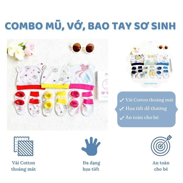  Mũ, Vớ, Bao tay sơ sinh cho bé từ 0-6 tháng Hinata CB01 