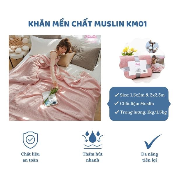  Khăn mền bông cao cấp cho mẹ KM01 chất liệu Muslin Hinata 