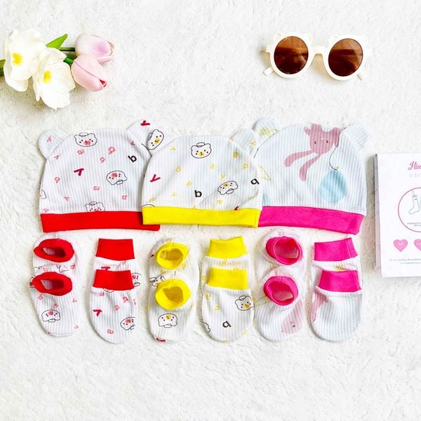  Mũ, Vớ, Bao tay sơ sinh cho bé từ 0-6 tháng Hinata CB01 