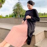  Đầm bầu dài xẻ tà xếp ly Hinata DB022 