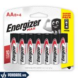  Energizer Max AA E91 BP8 + 4 | Pin Kiềm Alkaline AA Vỉ 12 Viên Chính Hãng 