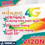  Viettel V120N | Sim Data 4G  - 4GB / Ngày Sử Dụng Trên Toàn Quốc 