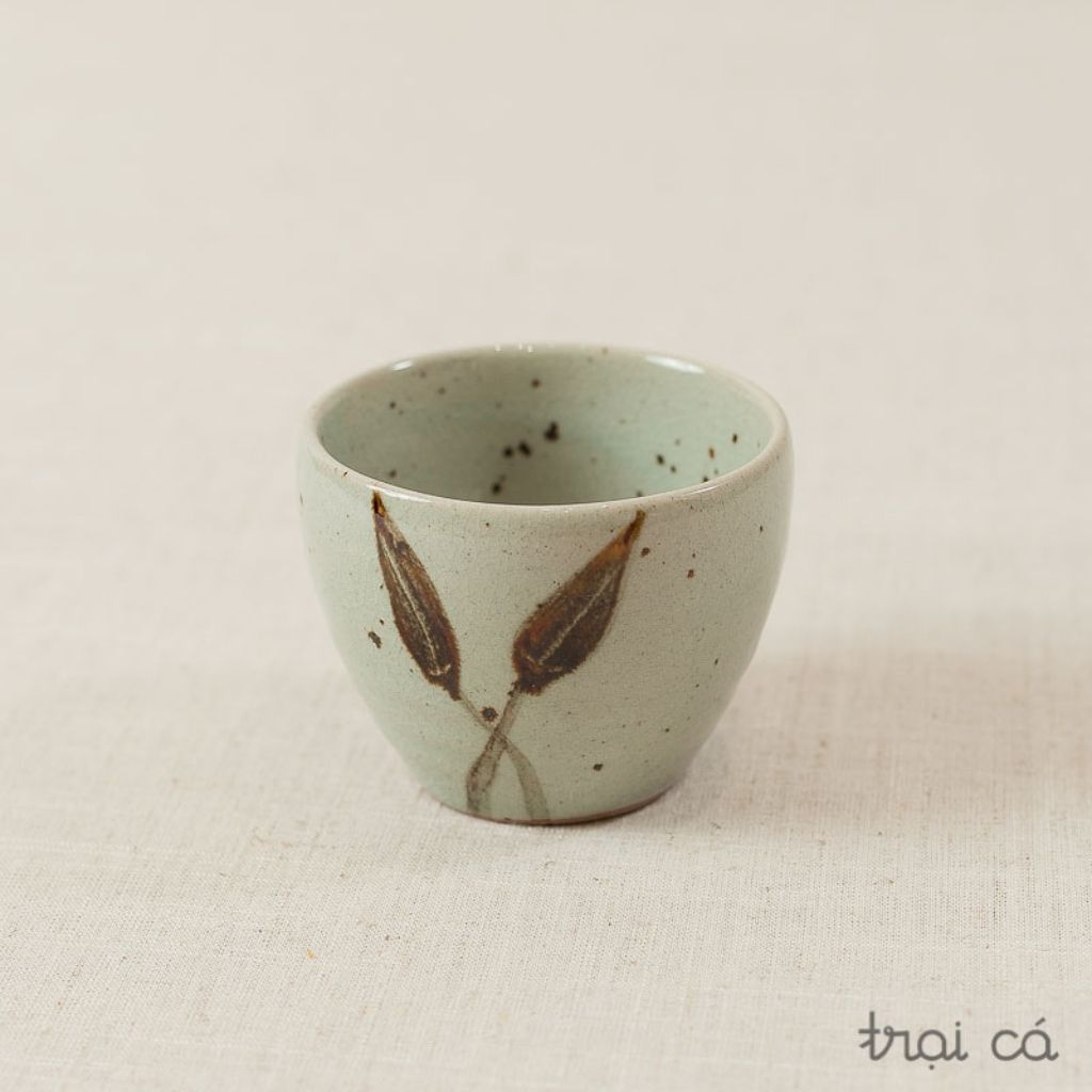  Cốc vẽ lá miệng khum gốm Bác Chơn (8x7cm) 