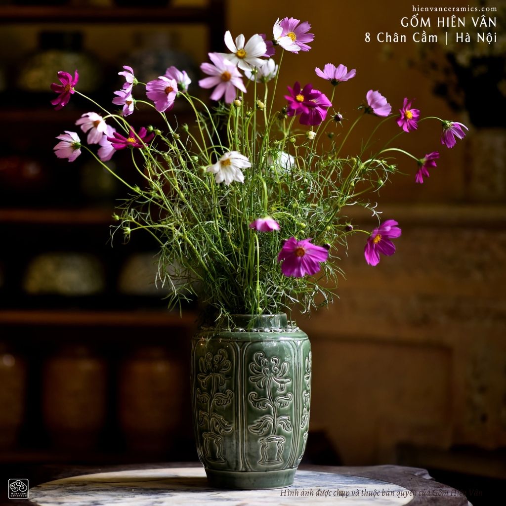  Bình bổ ô hoa cúc đơn sắc gốm Hiên Vân (16x23x10cm) 