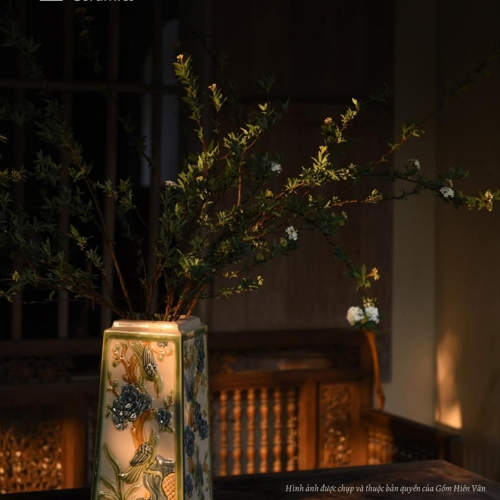  Bình hoa đôi chim gốm Hiên Vân(9x9x33cm) 