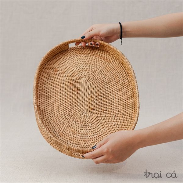  Khay mây guột oval có tay cầm lớn (30x40x4cm) 