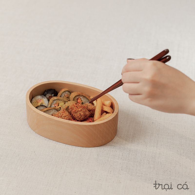  Hộp bento oval gỗ beech (18x12x5,5cm) 