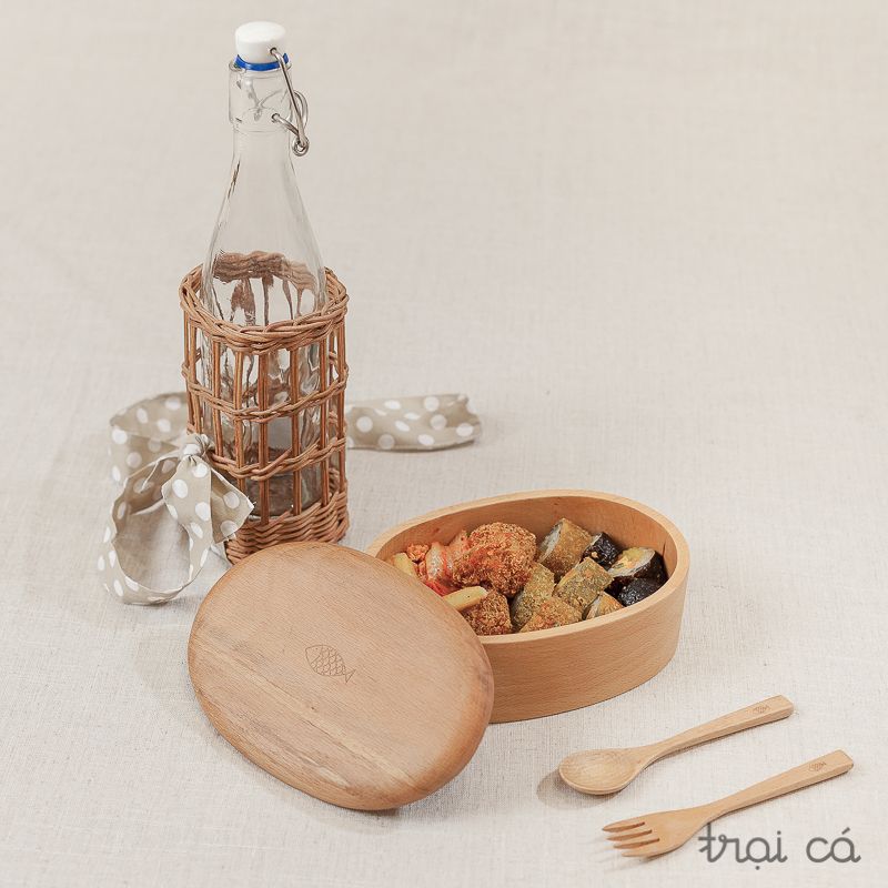  Hộp bento oval gỗ beech (18x12x5,5cm) 