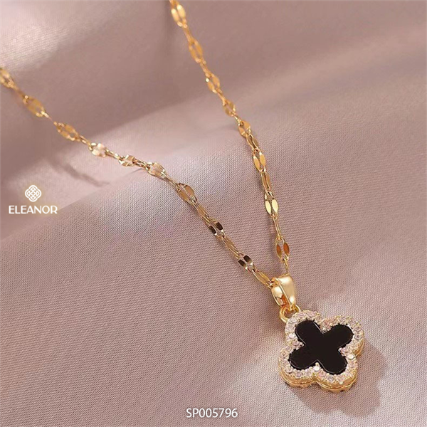 Collar Trébol de Cuatro Hojas: Atrae la Suerte y el Estilo - Collar Trebol 4 Hojas Negro+CAJAREGAL SP