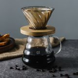 Phễu thủy tinh đế gỗ pha coffee V60