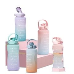  Bộ bình đựng nước BPA-free (2L & 1L) có vạch nhắc giờ uống nước (tặng bộ sticker 3D) 