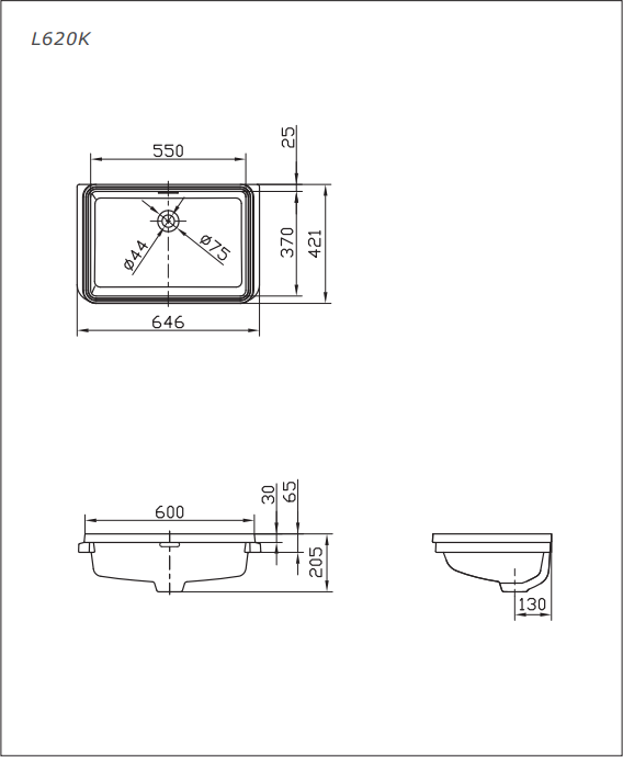 Bản vẽ kỹ thuật Chậu đặt âm bàn TOTO L620K​