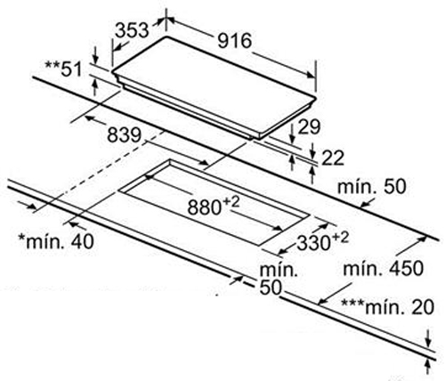 Bản vẽ thông số kỹ thuật, lắp đặt bếp từ Bosch PXC275FC1E Bản vẽ thông số kỹ thuật, lắp đặt bếp từ Bosch PXC275FC1E