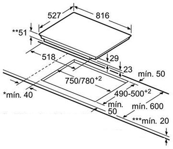 Bản vẽ Thông số kỹ thuật,lắp đặt bếp từ Bosch PIE875DC1E Bản vẽ Thông số kỹ thuật,lắp đặt bếp từ Bosch PIE875DC1E