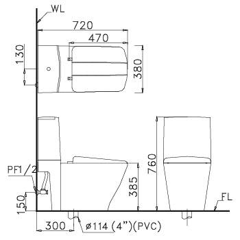 Bản vẽ kỹ thuật Bồn cầu Caesar 2 khối CD1346