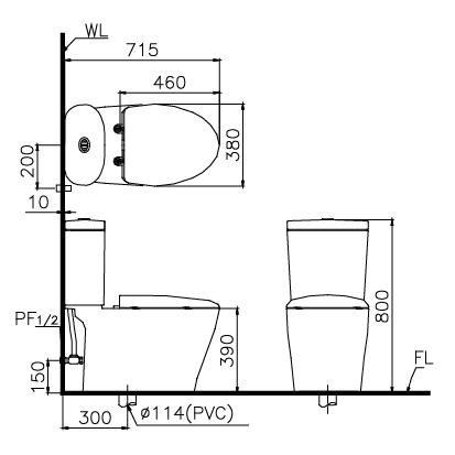 Bản vẽ kỹ thuật Bồn cầu Caesar cao cấp 2 khối CD1348