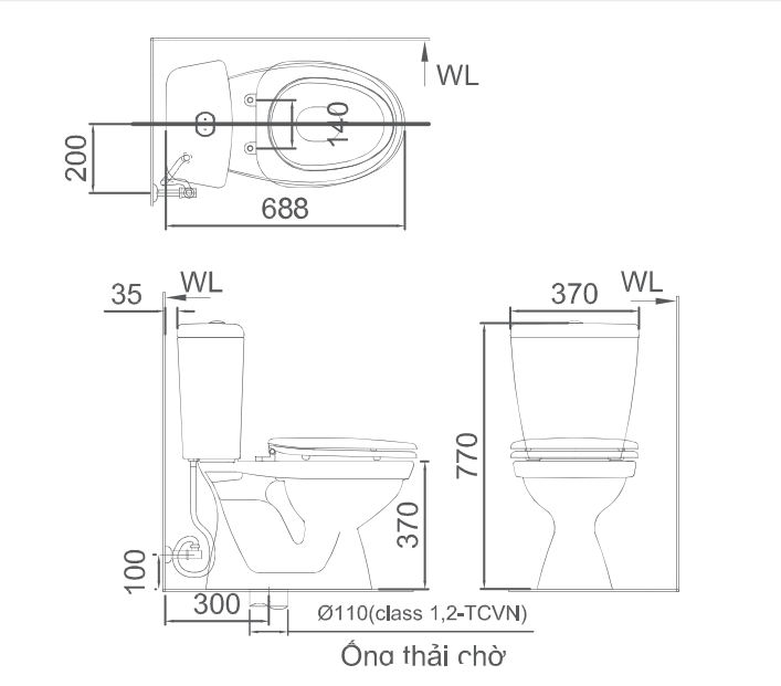 Bản vẽ kỹ thuật bồn cầu inax 2 khối C-108VA