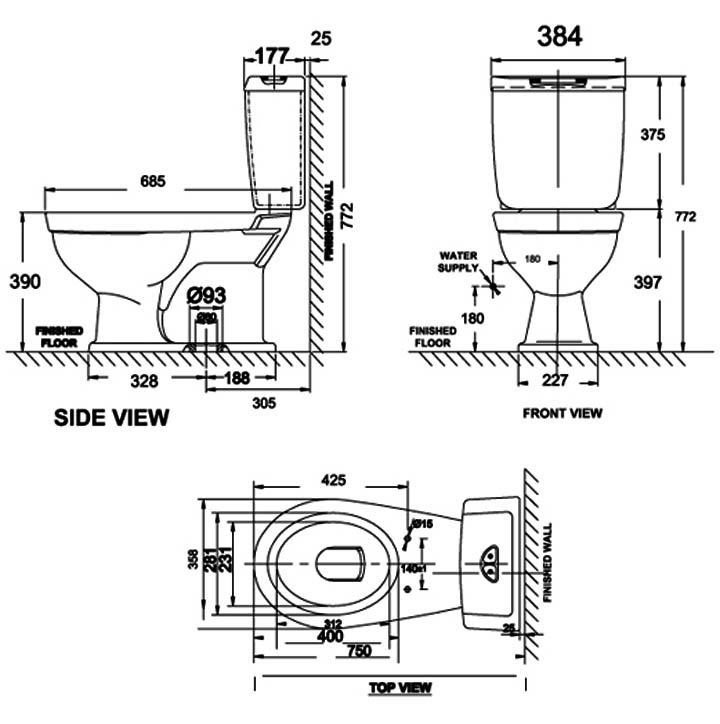 Bản vẽ kỹ thuật bồn cầu American Standard 2 khối VF-2321 Bản vẽ kỹ thuật bồn cầu American Standard 2 khối VF-2321