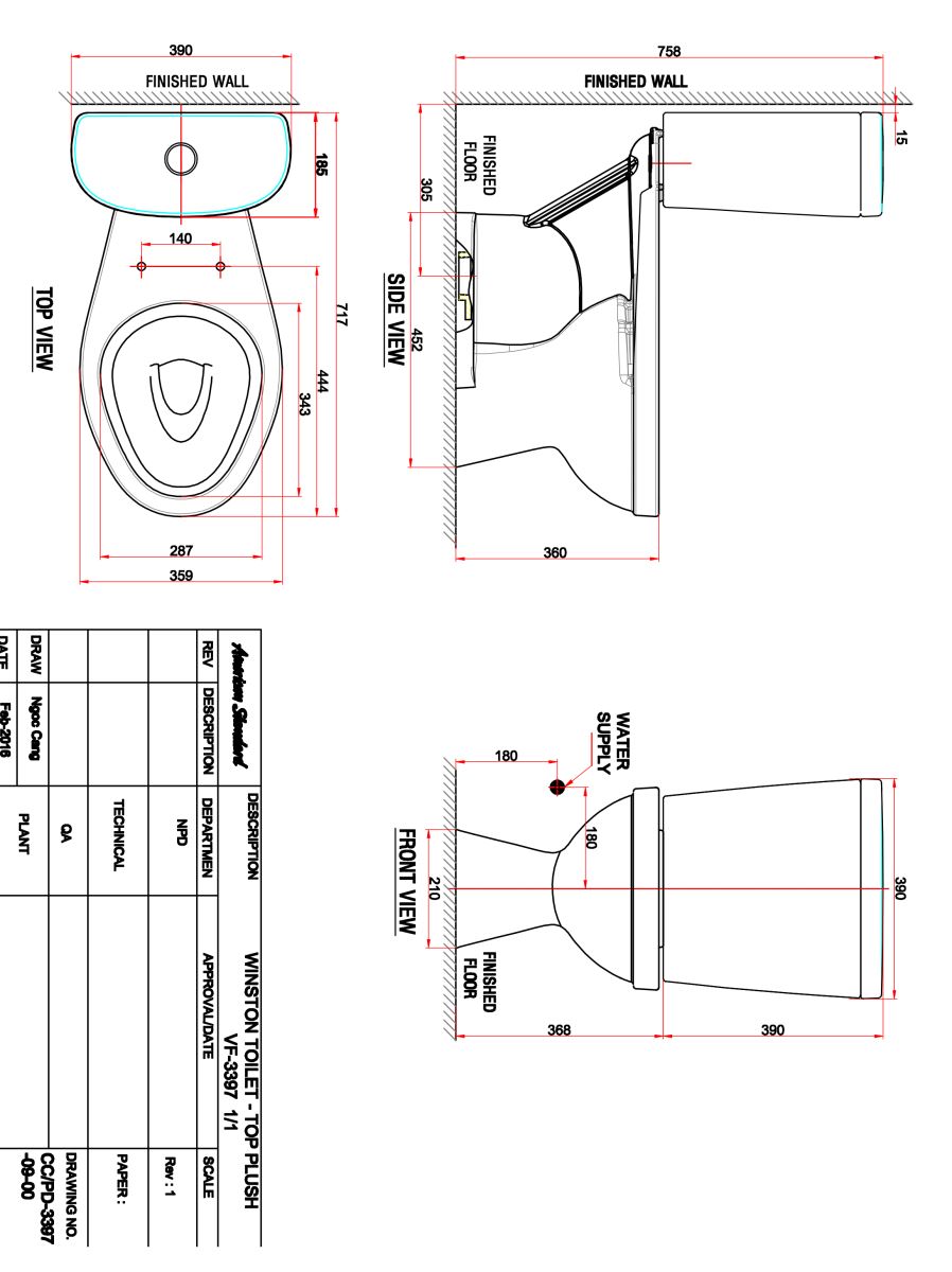 Bản vẽ kỹ thuật bồn cầu American Standard 2 khối VF-2397