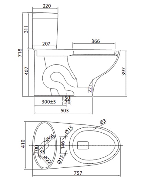 Bản vẽ kỹ thuật Bồn cầu 1 khối Viglacera V37 Bản vẽ kỹ thuật Bồn cầu 1 khối Viglacera V37