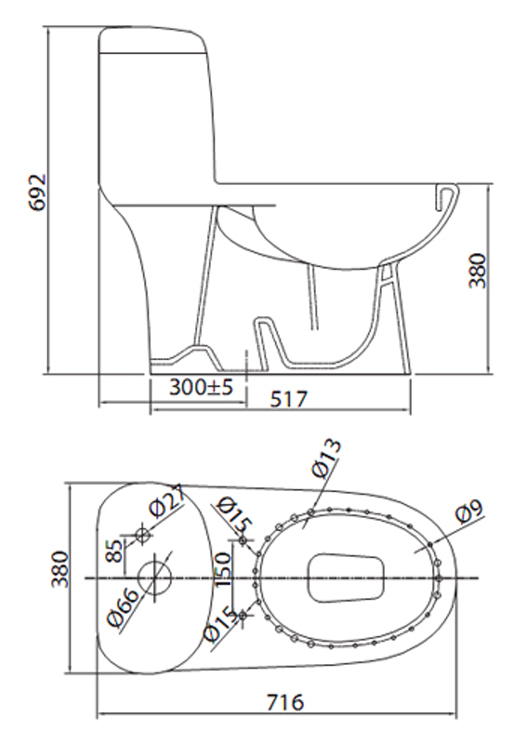 Bản vẽ kỹ thuật Bồn cầu 1 khối Viglacera C109 Bản vẽ kỹ thuật Bồn cầu 1 khối Viglacera C109