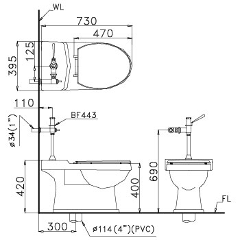 Bản vẽ kỹ thuật Bồn cầu xả gạt tay CP1335