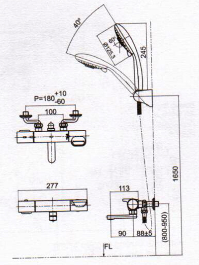 Bản vẽ kỹ thuật Sen tắm nhiệt độ Inax BFV-7145T-3C