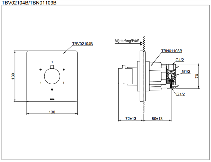 Bản vẽ kỹ thuật của van chuyển hướng ToTo TBV02102B