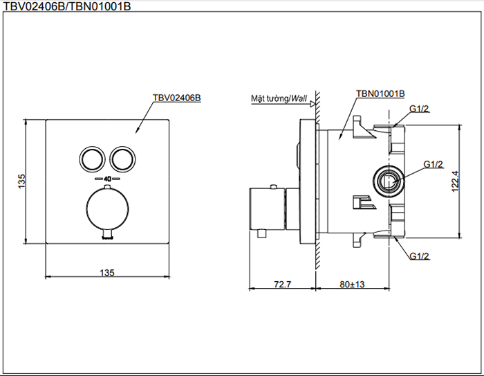 Bản vẽ kỹ thuật van điều chỉnh nhiệt độ TOTO TBV02406B