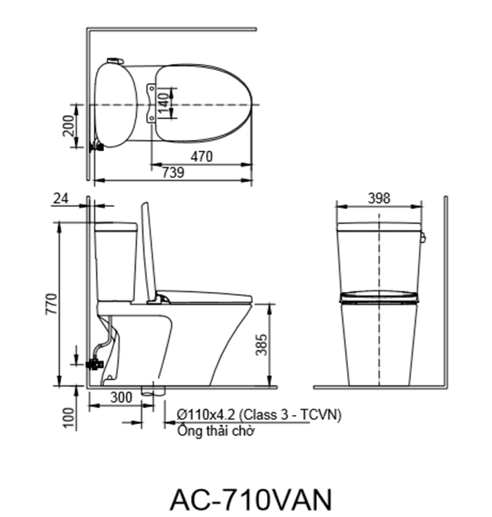 Bản vẽ lắp đặt bồn cầu Inax AC-710VAN 2 khối