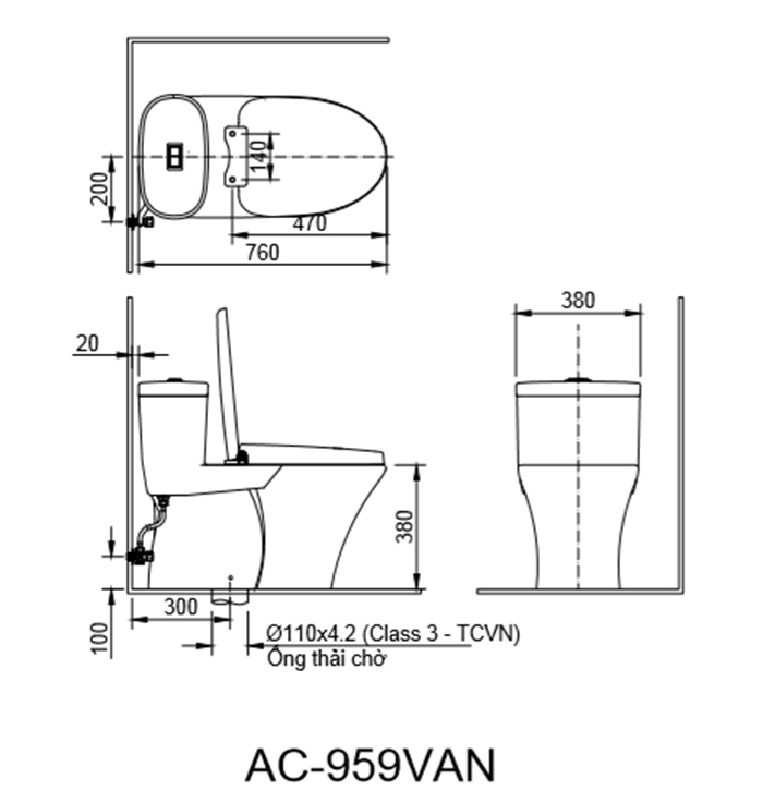 Bản vẽ kỹ thuật Bồn cầu Inax 1 khối AC-959VAN Bản vẽ kỹ thuật Bồn cầu Inax 1 khối AC-959VAN
