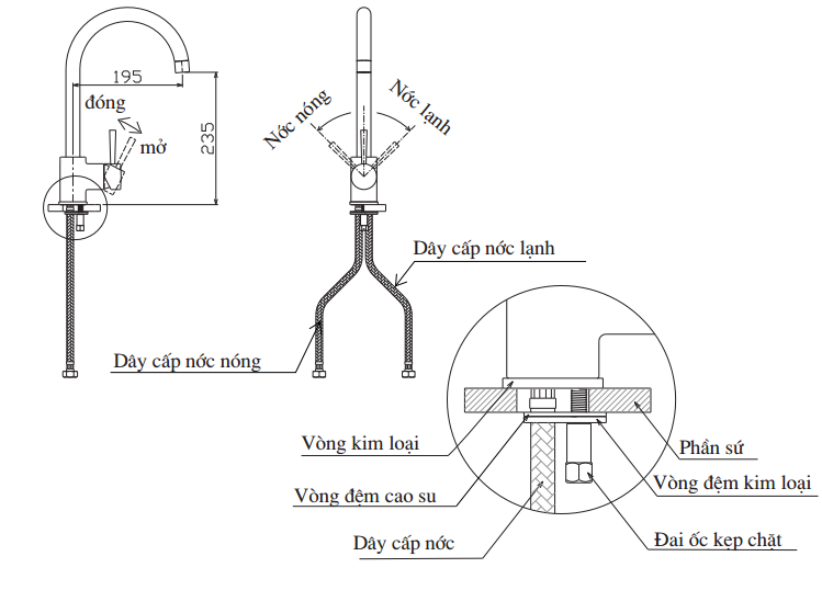 Bản vẽ sản phẩm vòi bếp SFV-801S