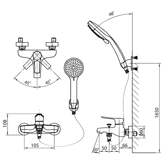 bản vẽ ký thuật chậu rửa và sen vòi inax BFV-313S