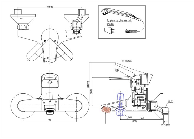 Thông số kỹ thuật Vòi rửa và Sen tắm Inax BFV-1003S