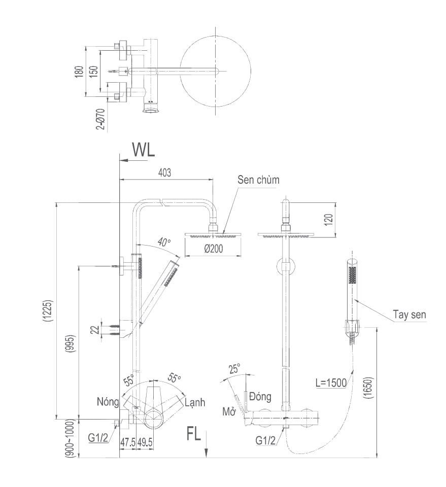 Thông số kỹ thuật Sen tắm inax BFV-71S