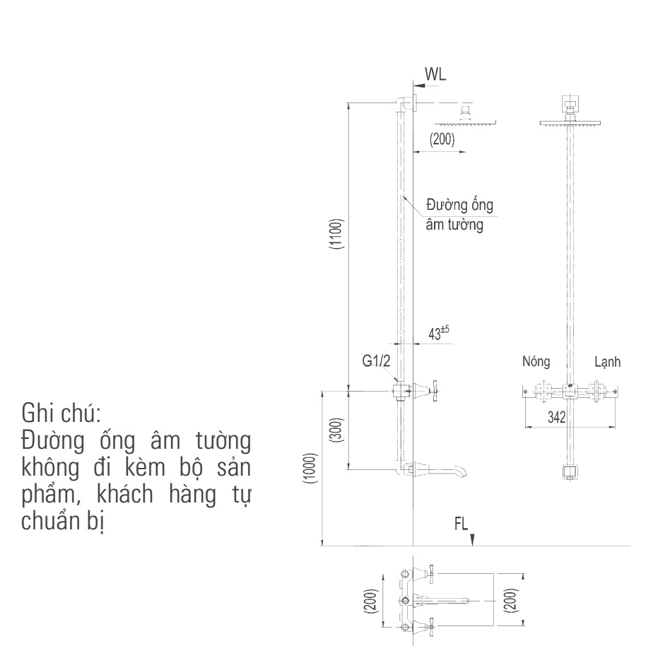 Bản vẽ kỹ thuật Sen tắm âm tường inax BFV-81SEW