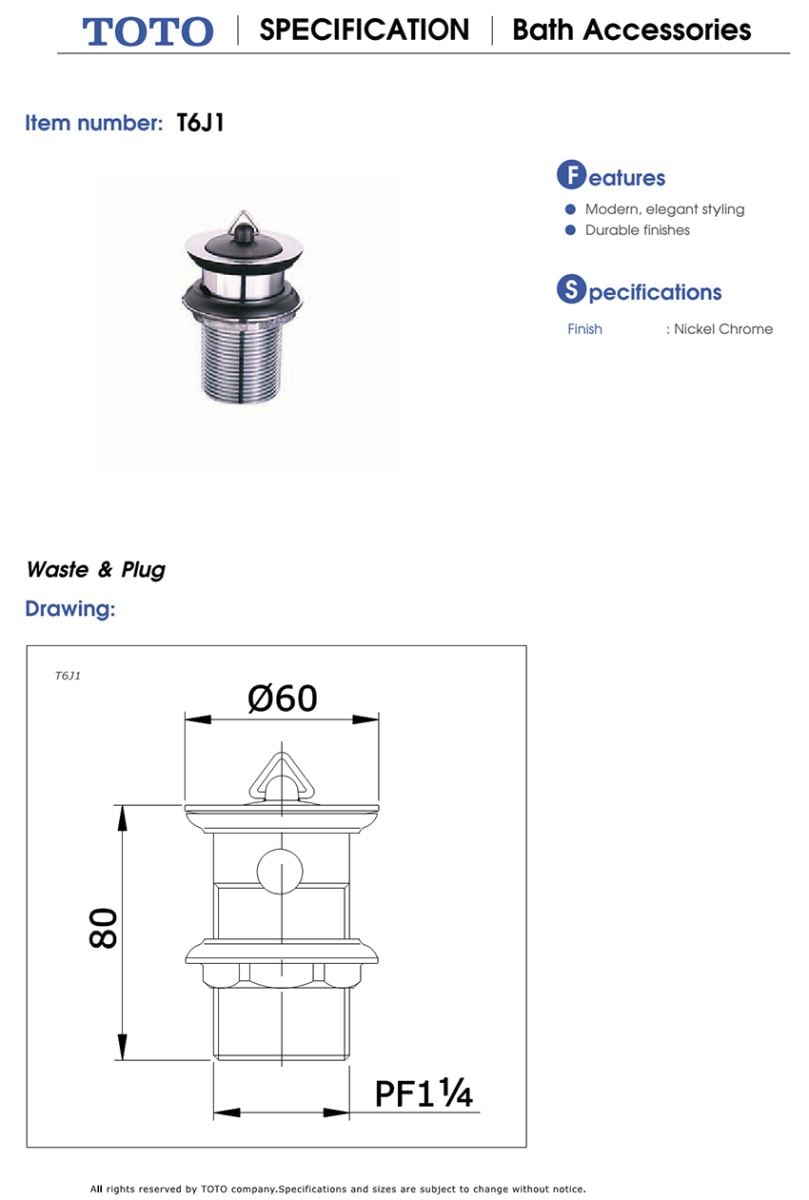 Cổ thoát vòi nước TOTO T6J1 bản vẽ kỹ thuật