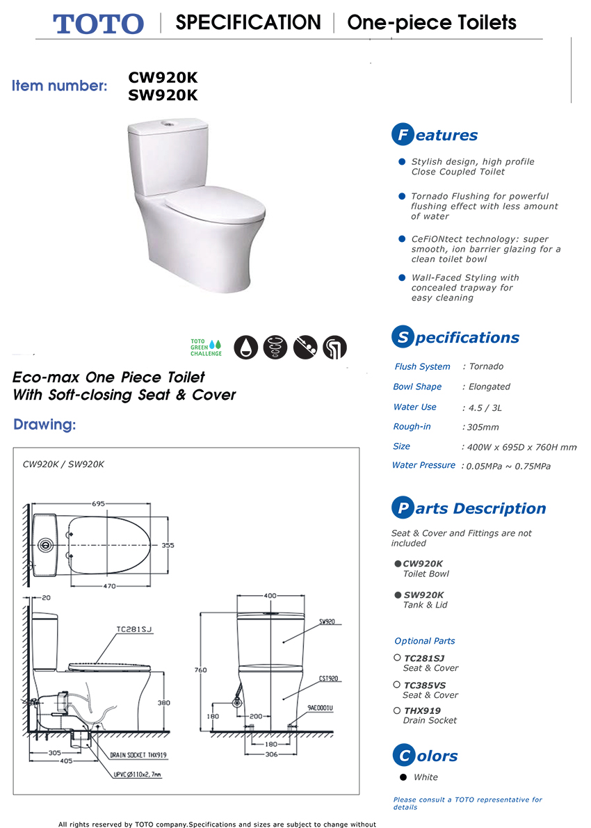 Bàn cầu TOTO hai khối CW920K/SW920K bản vẽ kỹ thuật Bàn cầu TOTO hai khối CW920K/SW920K bản vẽ kỹ thuật