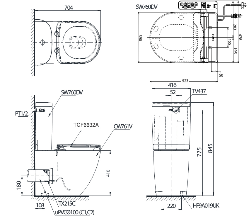 Bàn cầu TOTO nắp rửa WASHLET CS761PDW8 bản vẽ kỹ thuật Bàn cầu TOTO nắp rửa WASHLET CS761PDW8 bản vẽ kỹ thuật