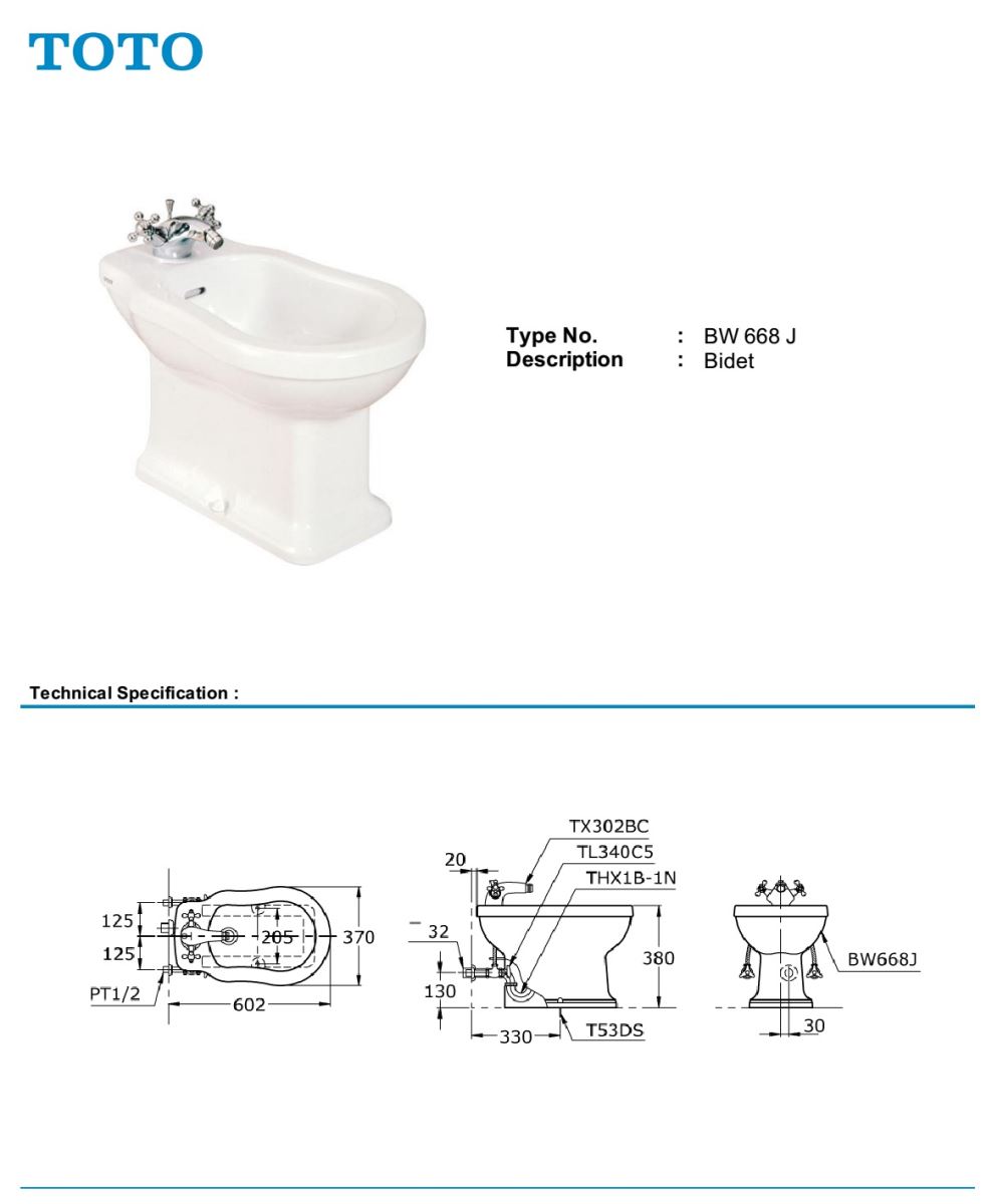  Tiểu nữ TOTO BW668J bản vẽ kỹ thuật